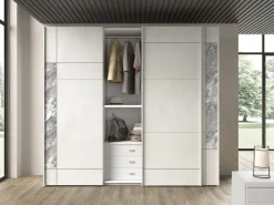 Bissolo Casa Armadi Anta Scorrevole<ARMADIO ATHENA CM 270X65 H. 247 SPATOLATO CON SERIGRAFIA EFFETTO MARMO
