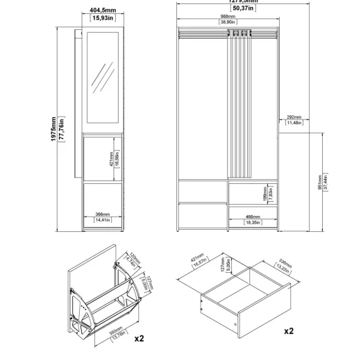 Bissolo Casa Armadietti|Armadietti<ARMADIO ATTREZZATO CON SCARPIERA CM 128X40.5 H. 197.5 JACKSON HICKORY: vendita online ARMADIO ATTREZZATO CON SCARPIERA CM 128X40.5 H. 197.5 JACKSON HICKORY in offerta