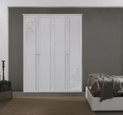 Bissolo Casa Armadi Anta Battente<Armadio classico bianco 4 ante con pomello Swaroski