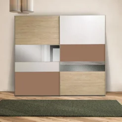 Bissolo Casa Armadi Anta Scorrevole<ARMADIO CUBE 277X62/66 H. 246 ROVERE NODATO E CALCE/LACCATO RAME PERLATO OPACO/FUME