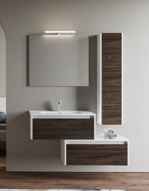 Bissolo Casa Bagni Moderni<BAGNO COMPLETO LUNA LACCATA BIANCA LUCIDA ED OLMO CAFFE'