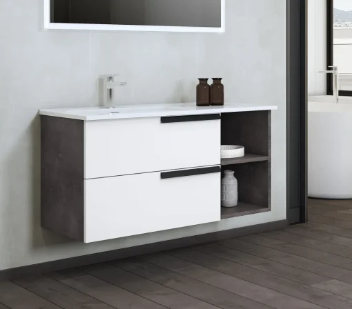 Bissolo Casa Mobili Per Lavabo<BASE BAGNO SOSPESA DELIA3 CM 101 LAMIERA OSSIDATA E BIANCO LUCIDO