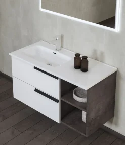 Bissolo Casa Mobili Per Lavabo<BASE BAGNO SOSPESA DELIA3 CM 101 LAMIERA OSSIDATA E BIANCO LUCIDO