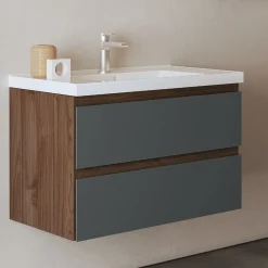 Bissolo Casa Mobili Per Lavabo<BASE BAGNO SOSPESA MOD. GRACE4 CM 82 NOCE E GRAFITE OPACO
