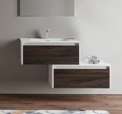 Bissolo Casa Mobili Per Lavabo<BASE BAGNO SOSPESA MOD. LUNA CM 112 BIANCO LUCIDO E OLMO CAFFE'