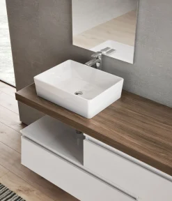 Bissolo Casa Mobili Per Lavabo<BASE BAGNO SOSPESA MOD. NINFA CM 140 BIANCO OPACO E TABACCO