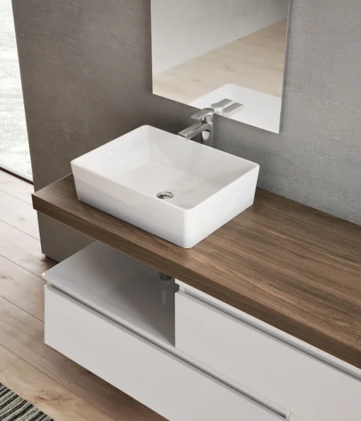 Bissolo Casa Mobili Per Lavabo<BASE BAGNO SOSPESA MOD. NINFA CM 140 BIANCO OPACO E TABACCO
