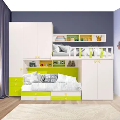 Bissolo Casa Camerette Complete<CAMERETTA GIESSEGI SOPPALCO MOD. JOB COMPOSIZIONE RUGBY BIANCO/PERA E GIALLO OPACO