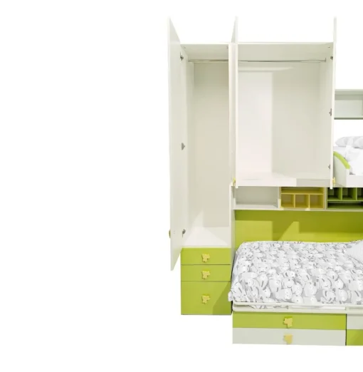 Bissolo Casa Camerette Complete<CAMERETTA GIESSEGI SOPPALCO MOD. JOB COMPOSIZIONE RUGBY BIANCO/PERA E GIALLO OPACO