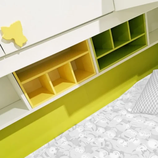 Bissolo Casa Camerette Complete<CAMERETTA GIESSEGI SOPPALCO MOD. JOB COMPOSIZIONE RUGBY BIANCO/PERA E GIALLO OPACO