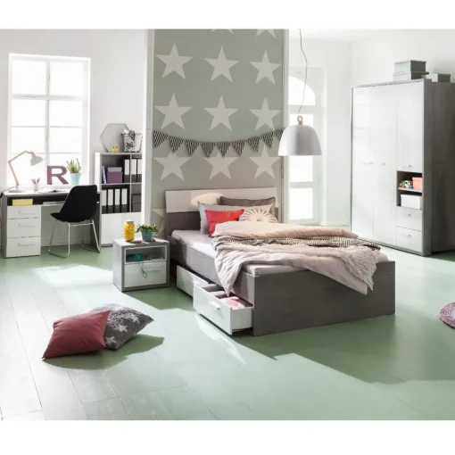 Bissolo Casa Camerette Complete<CAMERETTA LAMINATO CEMENTO E BIANCO LUCIDO componibile: vendita online