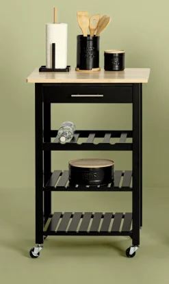 Bissolo Casa Carrelli<CARRELLO DA CUCINA CLAUDE CM 58X48 H.87 IN MDF NERO E NATURALE