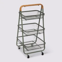 Bissolo Casa Carrelli<CARRELLO DA CUCINA IN METALLO TRIO CM 48X41.5 H.87 KAKI E NATURALE