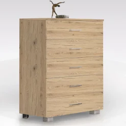 Bissolo Casa Cassettiere Multiuso|Cassettiere E Comodini<CASSETTIERA 5 CASSETTI in laminato QUERCIA NATURALE 80X44 cm: prezzi bassi