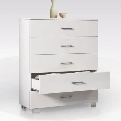 Bissolo Casa Cassettiere Multiuso|Cassettiere E Comodini<CASSETTIERA IN LAMINATO BIANCO LUCIDO 5 CASSETTI 80X44cm altezza 104cm in offerta