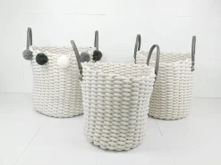 Bissolo Casa Cesti, Cestini E Portabiancheria Legno<CESTO IN COTONE BIANCO INTRECCIATO CON MANICI 1 PEZZO H30XD36CM: vendita online CESTO IN COTONE BIANCO INTRECCIATO CON MANICI 1 PEZZO H30XD36CM in offerta