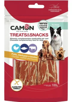 Bissolo Casa Cibi Cane<CHEWY STRIPES CON POLLO, MERLUZZO E PELLE BOVINA 100GR: vendita online CHEWY STRIPES CON POLLO, MERLUZZO E PELLE BOVINA 100GR in offerta