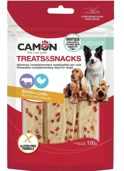 Bissolo Casa Cibi Cane<CHEWY STRIPES DI PELLE BOVINA CON POLLO 100GR: vendita online CHEWY STRIPES DI PELLE BOVINA CON POLLO 100GR in offerta