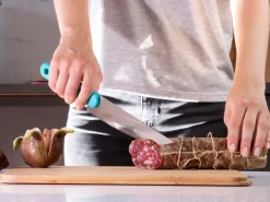 Bissolo Casa Posate Coltelli<COLTELLO DA CUCINA SALAMI KNIFE IN ACCIAIO INOX MANICO AZZURRO