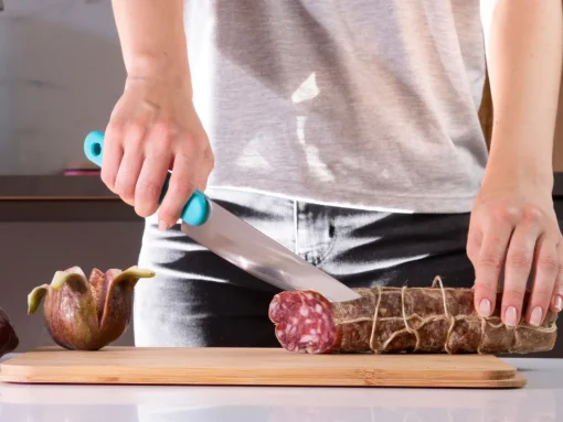 Bissolo Casa Posate Coltelli<COLTELLO DA CUCINA SALAMI KNIFE IN ACCIAIO INOX MANICO AZZURRO