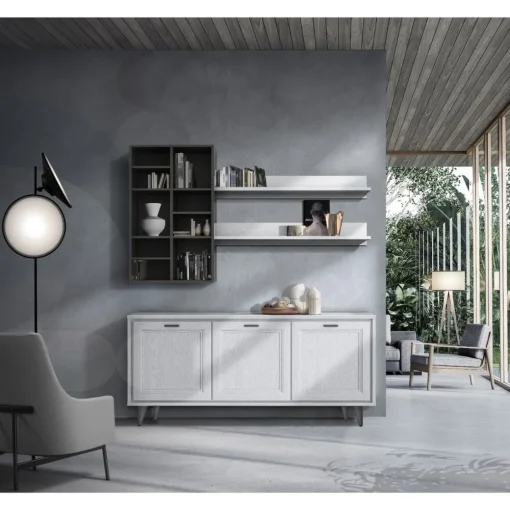 Bissolo Casa Pareti E Soggiorni Componibili<COMPOSIZIONE MOD. FOSTER BIANCO FRASSINATO E FANGO