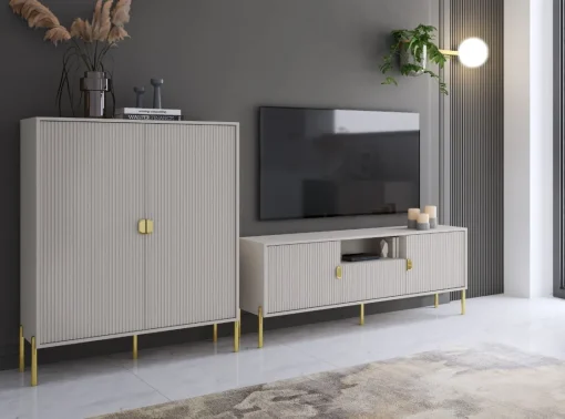 Bissolo Casa Pareti E Soggiorni Componibili<COMPOSIZIONE MOD. LOTUS CASHMERE EFFETTO CANNETTATO