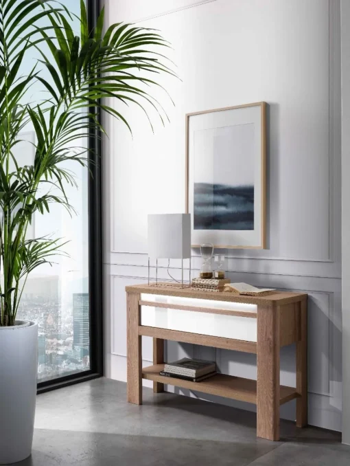 Bissolo Casa Consolle<CONSOLLE MOD. PALAZZO CM 120 ROVERE WELLINGTON E BIANCO LUCIDO: vendita online CONSOLLE MOD. PALAZZO CM 120 ROVERE WELLINGTON E BIANCO LUCIDO in offerta