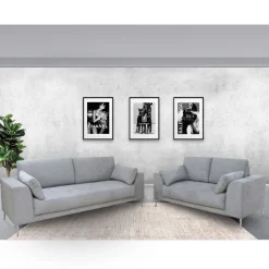 Bissolo Casa Coppie Divani<Coppia Divani In Tessuto Grigio Chiaro con Piedini Cromati