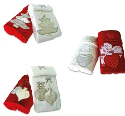 Bissolo Casa Asciugamani Ospite<COPPIA SPUGNA 2PZ RICAMO NATALE FONDO ROSSO: vendita online COPPIA SPUGNA 2PZ RICAMO NATALE FONDO ROSSO in offerta