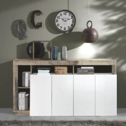 Bissolo Casa Credenze E Vetrine<CREDENZA HAMBURG 4 ANTE BIANCO LUCIDO E PERO in vendita online