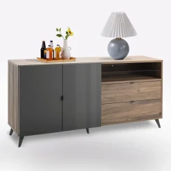 Bissolo Casa Credenze E Vetrine<CREDENZA MOD. INFINITO CM 179.2X42.9 H.85 NOCE BRERA E GRIGIO TITANIO LUCIDO in vendita online