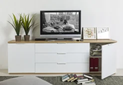 Bissolo Casa Credenze E Vetrine<CREDENZA MOD. MUNDI BIANCO LUCIDO E ROVERE ARTISAN in vendita online