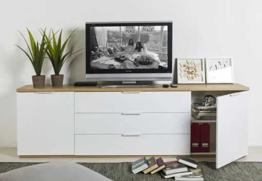 Bissolo Casa Credenze E Vetrine<CREDENZA MOD. MUNDI BIANCO LUCIDO E ROVERE ARTISAN in vendita online