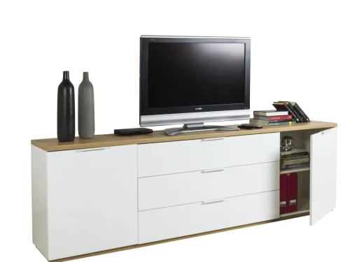 Bissolo Casa Credenze E Vetrine<CREDENZA MOD. MUNDI BIANCO LUCIDO E ROVERE ARTISAN in vendita online