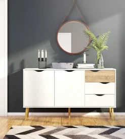Bissolo Casa Credenze E Vetrine<CREDENZA OSLO BIANCO OPACO E OAK: vendita online CREDENZA OSLO BIANCO OPACO E OAK in offerta