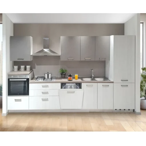 Bissolo Casa Cucine Complete<Cucina Completa in Offerta: I dea Olmo Bianco E Utopia Piombo Versione Destra Cm 360x60 H. 216