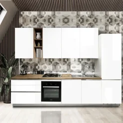 Bissolo Casa Cucine Complete<CUCINA MOD. BAHIA CM 330X60 H.240 BIANCO LUCIDO