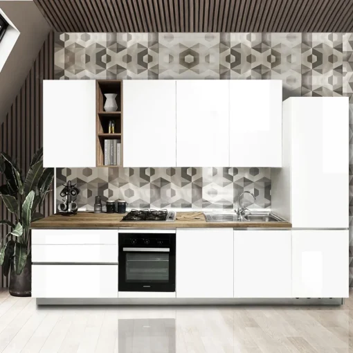 Bissolo Casa Cucine Complete<CUCINA MOD. BAHIA CM 330X60 H.240 BIANCO LUCIDO