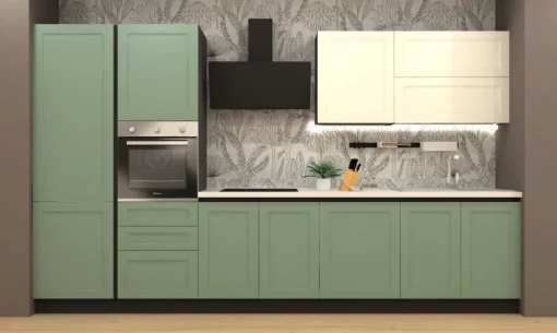 Bissolo Casa Cucine Complete<CUCINA MOD. DORA CM 363X60 H.216 VERDE OPACO E BIANCO OPACO PROMO ACQUARIO