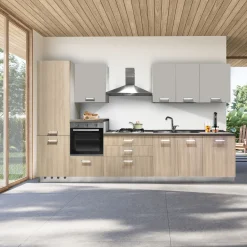 Bissolo Casa Cucine Complete<CUCINA MOD. IDEA CM 360X60 H. 216 LEGNO BEIGE E UTOPIA SETA VERSIONE SINISTRA