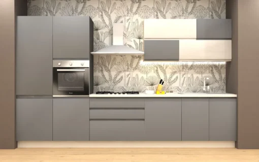 Bissolo Casa Cucine Complete<CUCINA MOD. KELLY CM 360X60 H.216 GRIGIO ACCIAIO E FRASSINO BIANCO PROMO VERGINE