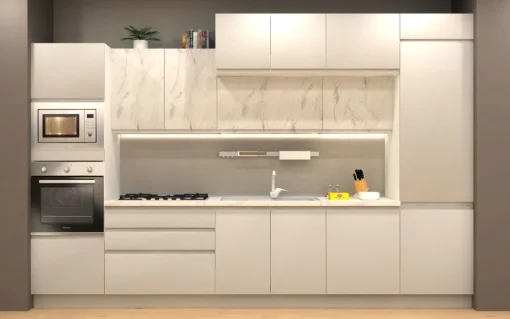 Bissolo Casa Cucine Complete<CUCINA MOD. KELLY CM 360X60 H.240 GRIGIO SASSO ED EFFETTO MARMO BIANCO PROMO TORO
