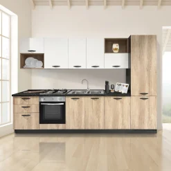 Bissolo Casa Cucine Complete<CUCINA MOD. MIRA CM 330X60 H. 216 NEBRASKA E BIANCO OPACO VERSIONE DESTRA