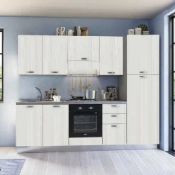 Bissolo Casa Cucine Complete<CUCINA MOD. MIRA COMP. TEA CM 255X60 H. 216 ROVERE BIANCO VERSIONE DESTRA