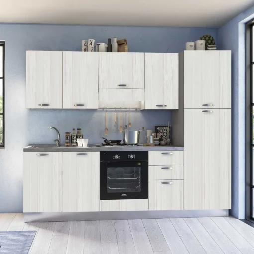 Bissolo Casa Cucine Complete<CUCINA MOD. MIRA COMP. TEA CM 255X60 H. 216 ROVERE BIANCO VERSIONE DESTRA