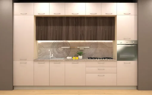 Bissolo Casa Cucine Complete<CUCINA MOD. SANDY CM 360X60 H.252 GHIACCIO POLVERE E NOCE ARDESIA PROMO BILANCIA