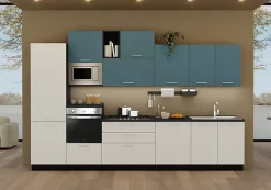 Bissolo Casa Cucine Complete<CUCINA MOD. SANDY CM 360X60 H.240 GHIACCIO POLVERE E BLU INDACO DUNE PROMO GEMELLI