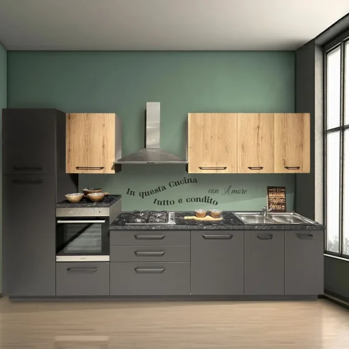 Bissolo Casa Cucine Complete<CUCINA MOD. SKY CM 360X60 H.216 CARBON E QUERCIA VECCHIA
