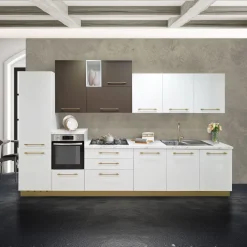 Bissolo Casa Cucine Complete<CUCINA MOD. UP DESIGN CM 420X60 H.240 ROVERE BIANCO E IRON RUGGINE