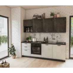 Bissolo Casa Cucine Complete<CUCINA MOD.MIRA COMP. ADA CM 240X60 H.216 CEMENTO BIANCO E CEMENTO ARDESIA